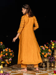 Yellow Chinon Zari Sequence Thread Embroidered With Coding Kurta With Pant And Dupatta Set