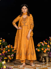 Mustard Embroidered Anarkali Kurta Set with Dupatta