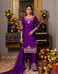 Purple Embroidered Kurta Set with Palazzo & Dupatta