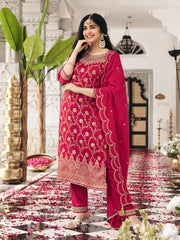 Pink EmbroidePink Kurta Set with Scalloped Dupatta