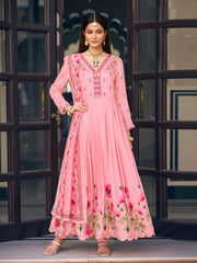 Blush Pink Floral Anarkali Suit with Dupatta