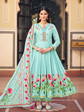 Pastel Blue Floral Anarkali Suit with Dupatta