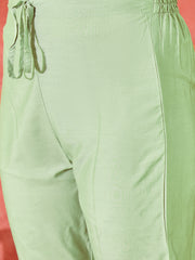 Pastel Green Silk Blend Zari Sequence Thread Work Embroidered Kurta With Pant And Dupatta