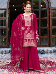Pink Jacquard Kurta Set with Dupatta
