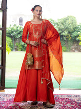 Orange Jacquard Kurta Set with Dupatta