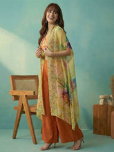 Rust Orange Floral Crop Top with Palazzo and Embroidered Cape Set
