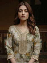 Sage Green Floral Print A-Line Kurta and Trouser Set