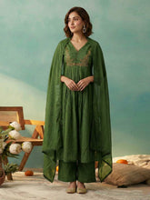 Olive Green Embroidered Anarkali Kurta Set with Dupatta