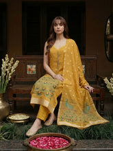 Mustard Peacock Motif Sleeveless Kurta and Trouser Set