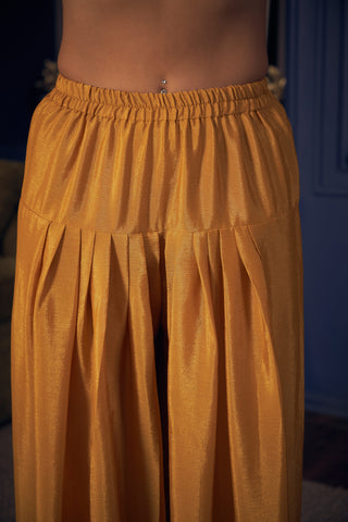 Mustard Yellow Embroidered Short Kurta and Afghan Pant Set