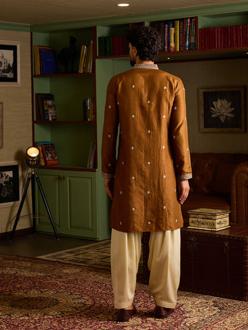 Chhaap Brown Zari Sequence Thread Embroidered Kurta