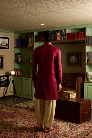 Chhaap Red Zari Sequence Embroidered Kurta