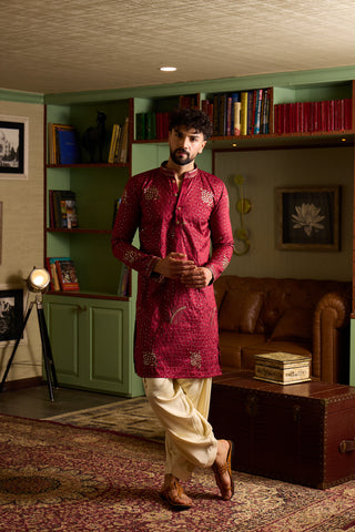 Chhaap Red Zari Sequence Embroidered Kurta