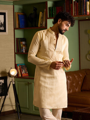 Chhaap Cream Zari Sequence Thread Embroidered Kurta Set