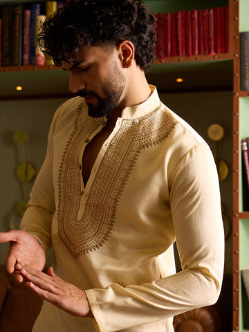 Chhaap Cream Zari Sequence Thread Embroidered Kurta Set