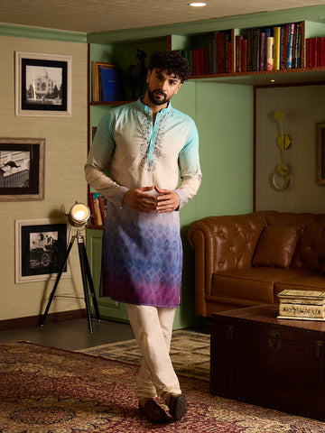 Chhaap Multi-Colour Zari Sequence Thread Embroidered With Mirror Work Kurta