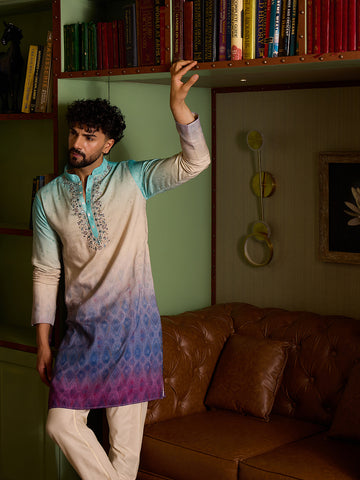 Chhaap Multi-Colour Zari Sequence Thread Embroidered With Mirror Work Kurta