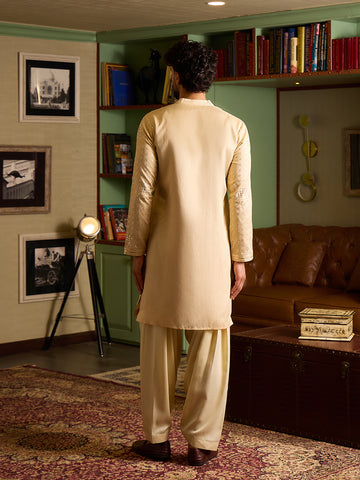 Men's Beige Embroidered Kurta & Patiala Salwar Set