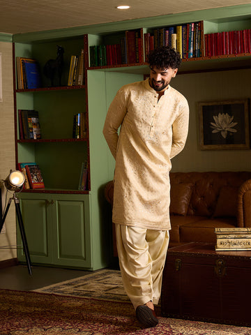 Men's Beige Embroidered Kurta & Patiala Salwar Set
