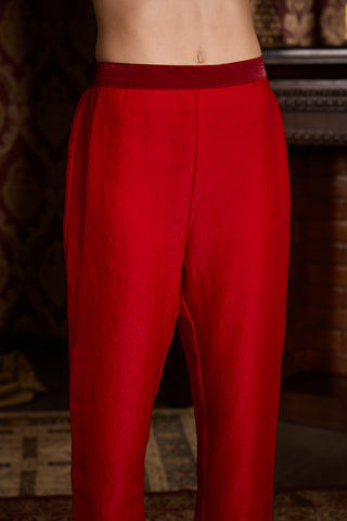 Red Embroidered Kaftan Top and Trouser Set