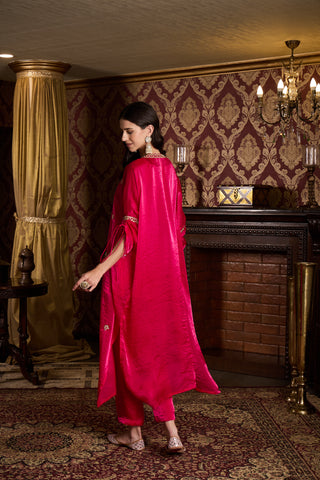 Pink Embroidered Kaftan Top and Trouser Set