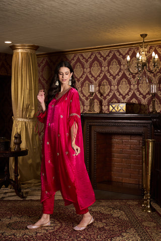 Pink Embroidered Kaftan Top and Trouser Set