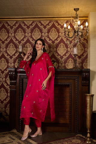Pink Embroidered Kaftan Top and Trouser Set