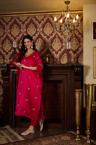 Pink Embroidered Kaftan Top and Trouser Set