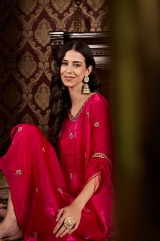 Pink Embroidered Kaftan Top and Trouser Set