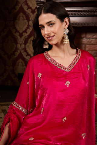 Pink Embroidered Kaftan Top and Trouser Set