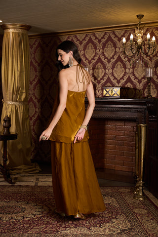 Metallic Bronze Gold Halter Neck Top and Palazzo Set