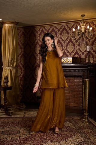 Metallic Bronze Gold Halter Neck Top and Palazzo Set