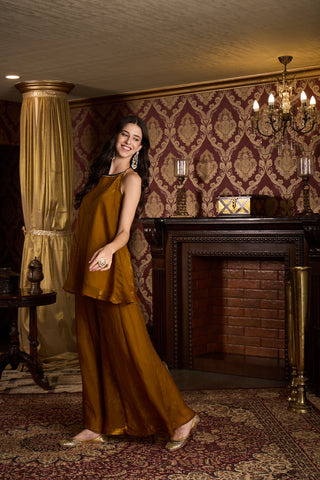 Metallic Bronze Gold Halter Neck Top and Palazzo Set