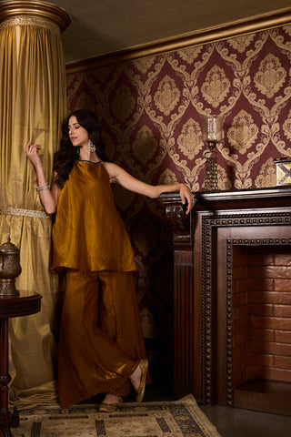 Metallic Bronze Gold Halter Neck Top and Palazzo Set