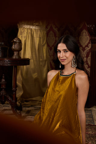 Metallic Bronze Gold Halter Neck Top and Palazzo Set