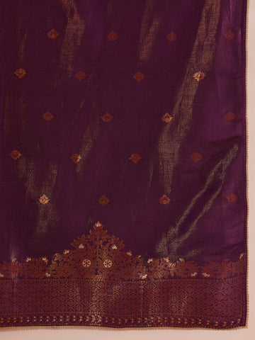 Deep Plum Embroidered Kurta with Palazzo and Dupatta Set