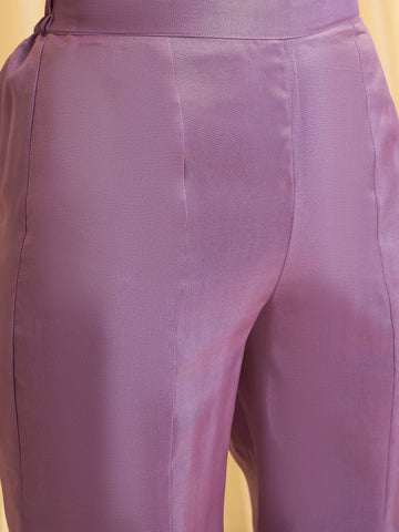 Lavender Embroidered Jacket with Crop Top and Palazzo Set