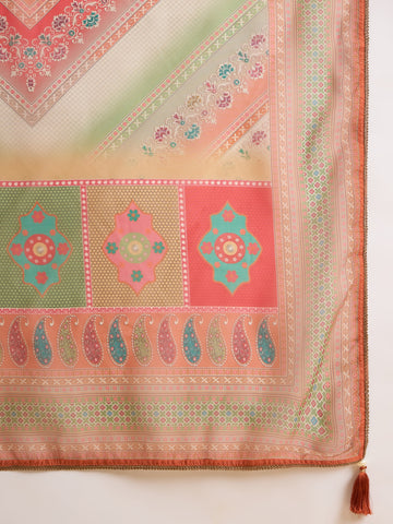 Rust Embroidered Anarkali Suit Set with Printed Dupatta
