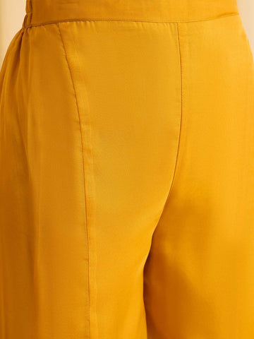 Vibrant Yellow Embroidered Kurti & Flared Pajama Set
