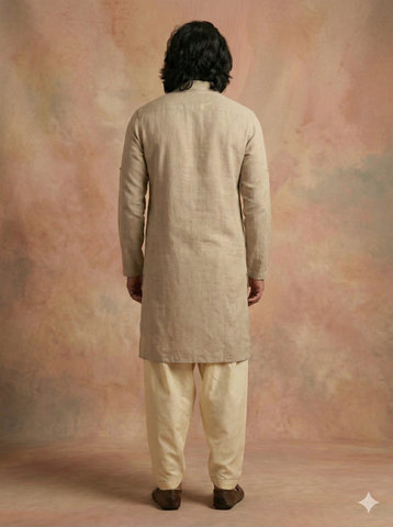 Chhaap Beige Solid Shirt Collar Kurta
