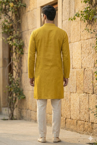 Chhaap Yellow Solid Cotton Kurta Pant Set