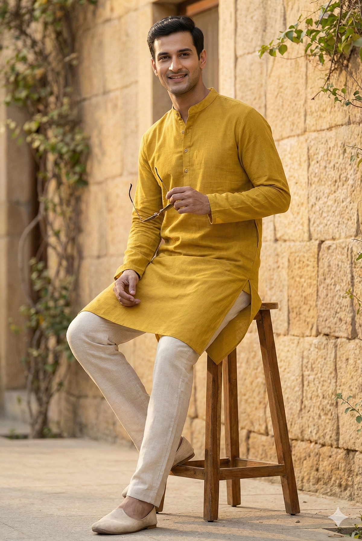 Chhaap Yellow Solid Cotton Kurta Pant Set