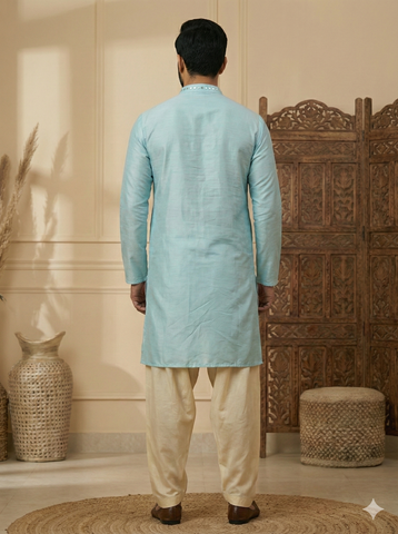 Chhaap Blue Sequence Thread Embroidered With Mirror Work Kurta Set