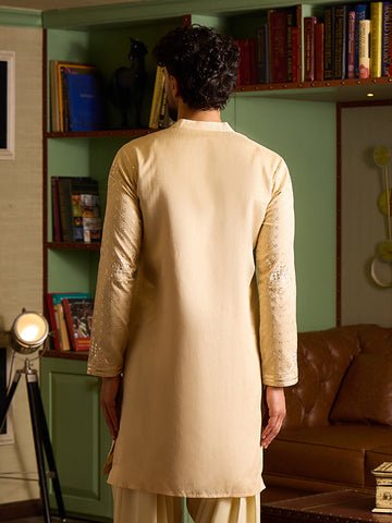 Men's Beige Self-Embroidered Festive Kurta