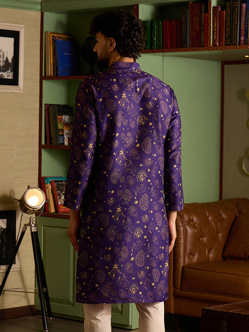 Royal Purple & Gold Printed Men's Kurta