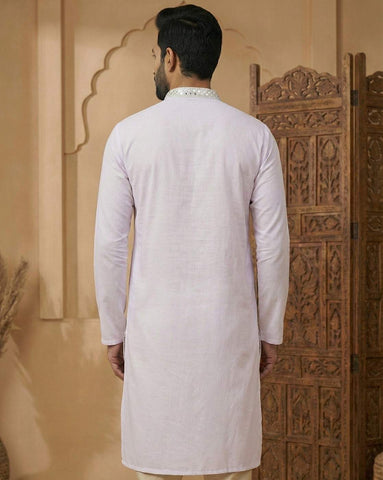 Men's Pastel Lavender Mirror Work Embroidered Kurta