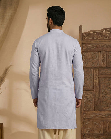 Lavender Men's Kurta with Vertical Mirror Work Embroidery