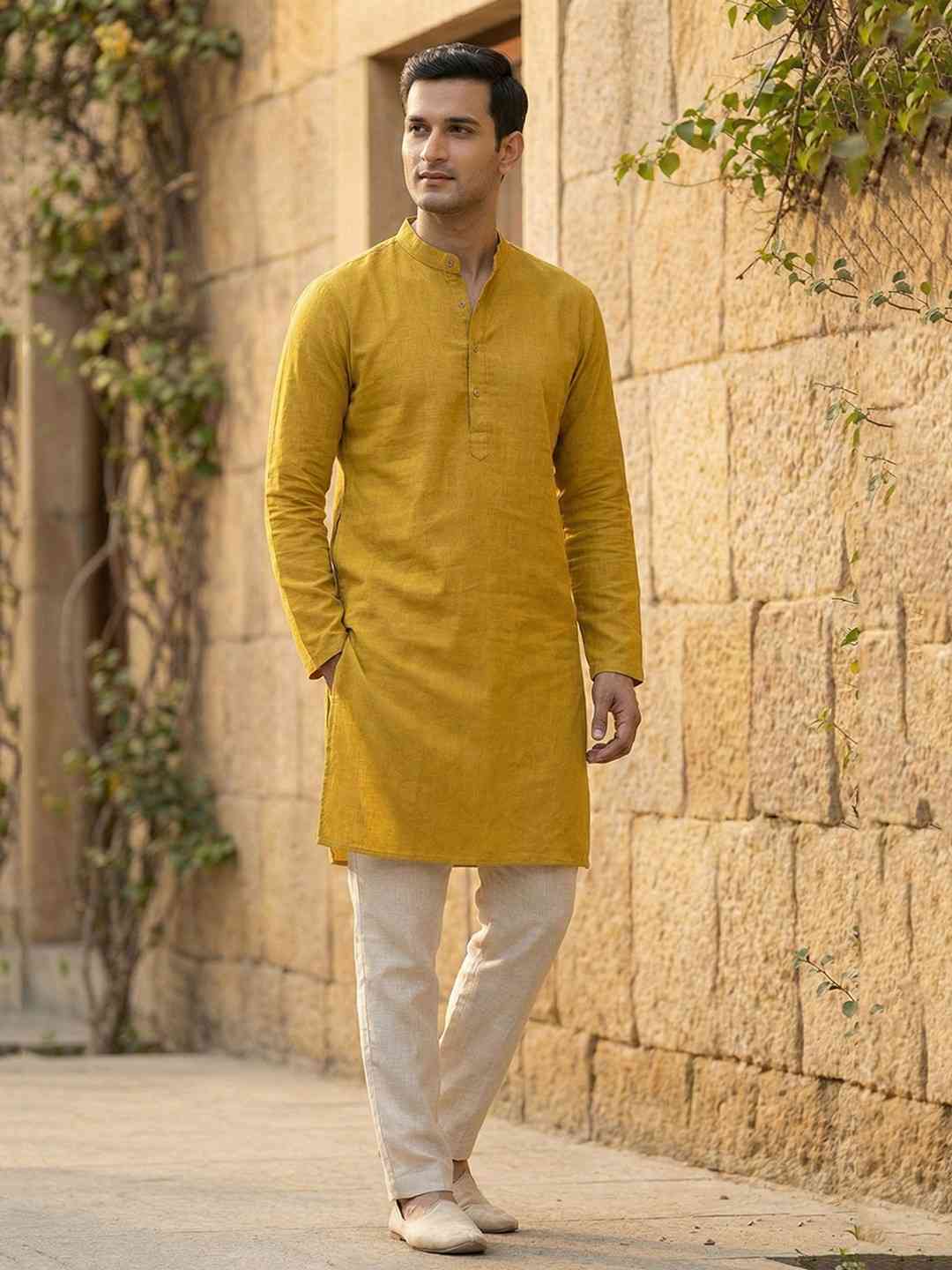 Chhaap Yellow Solid Cotton Kurta Pant Set
