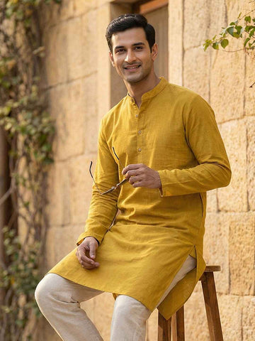 Chhaap Yellow Solid Cotton Kurta Pant Set