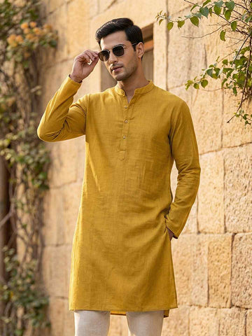 Chhaap Yellow Solid Cotton Kurta Pant Set